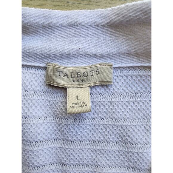 TOP/BLOUSE-TALBOTS-White-Cotton-Long Length-Long Sleeves-Knit-Tie at Neck-Large - Picture 7 of 14